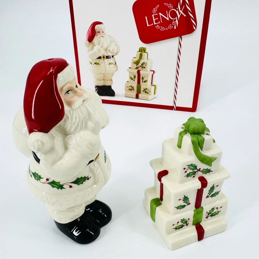 Lenox Holiday Santa & Presents Figural Salt and Pepper Set